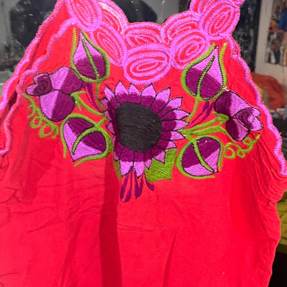 Vibrant Red Floral Embroidered Blouse